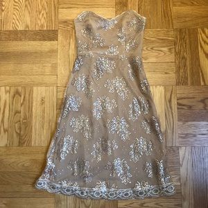 Betsey Johnson Strapless Gold Lace Dress